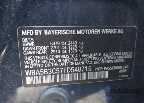 2015 BMW 535I xDrive z USA, uszkodzony, nr VIN WBA5B3C57FD548715